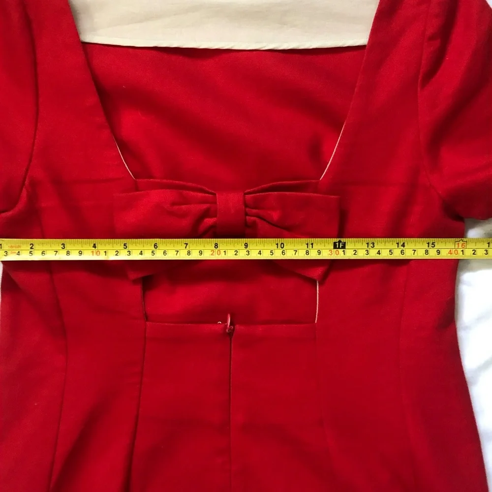 Maeve Red Shift Dress Women’s Open Back Bow Detail Mini Short Sleeve Size 4 - Picture 9 of 11